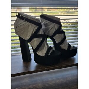 Gianni Bini Black Suede Platform Heels - Strappy Ankle Buckle Sandals